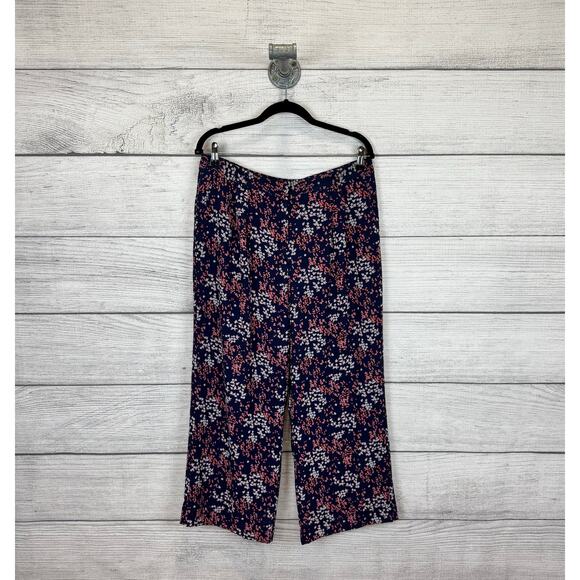 Michael Michael Kors Women's Navy Pink Floral Spring Straight Leg Pants Size 12 - Picture 1 of 12